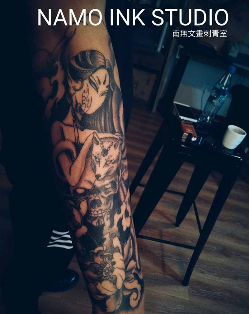 九尾狐纹身图片_手臂传统鬼神成品手稿纹身图案