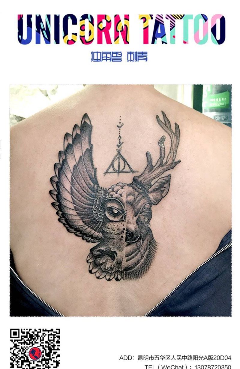 海德薇和守护神纹身图片_背部纹身图案