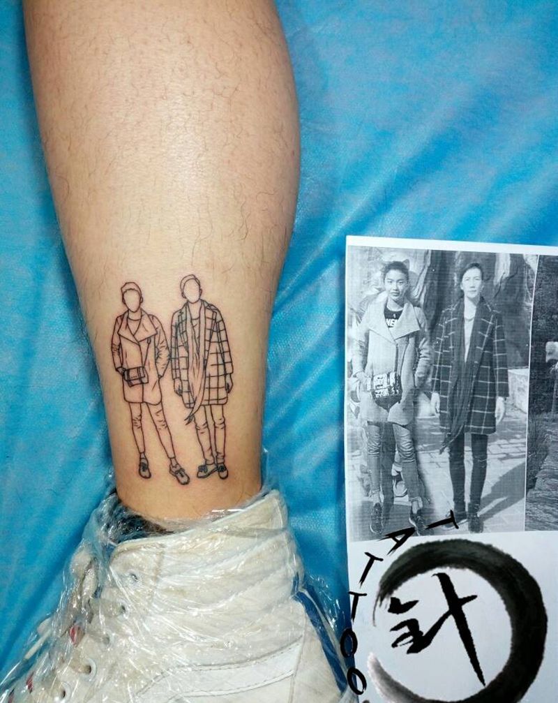 #简笔#纹身图片_腿部肖像清新人物原创小小白刺塔图*针成品纹身图案