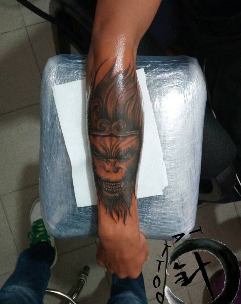 大圣纹身图片_手臂传统人物原创小白刺青塔图~针成品纹身图案