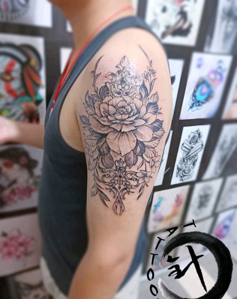 素花 遮盖纹身图片_手臂素花纹身图案