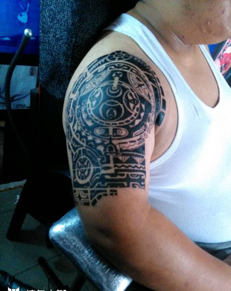 玛雅图腾纹身图片_手臂传统图腾原创小白刺青针成品纹身图案