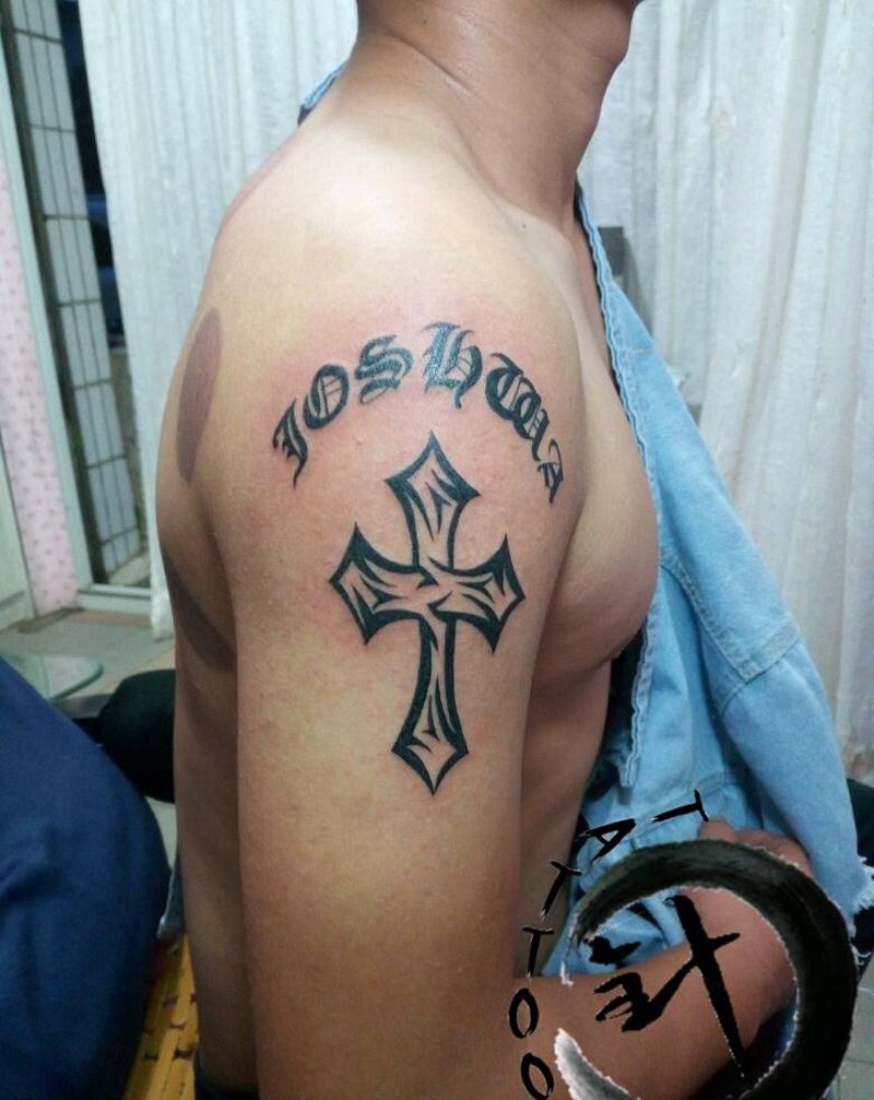 #十字架#字母#纹身图片_手臂欧美字符图腾原创小小白刺塔图*针成品纹身图案