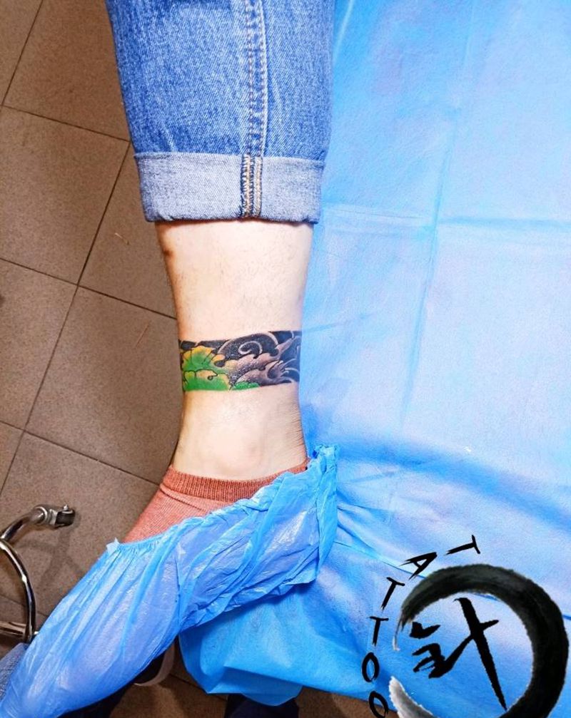 脚环纹身图片_腿部老传统脚环纹身图案