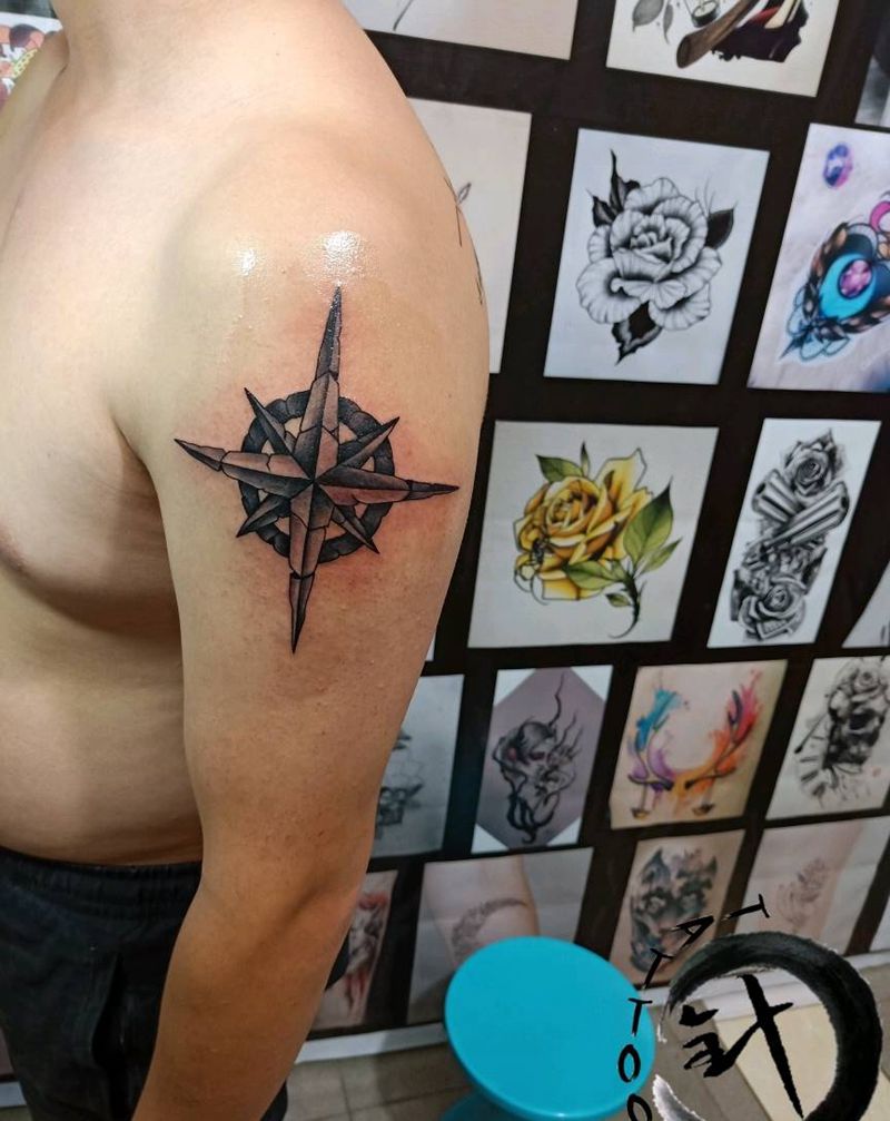 指南针纹身图片_手臂欧美几何原创小小白刺塔图~针成品纹身图案