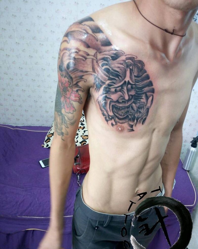 般若添加纹身图片_胸部手臂传统鬼神原创小白刺青塔图~针成品纹身图案