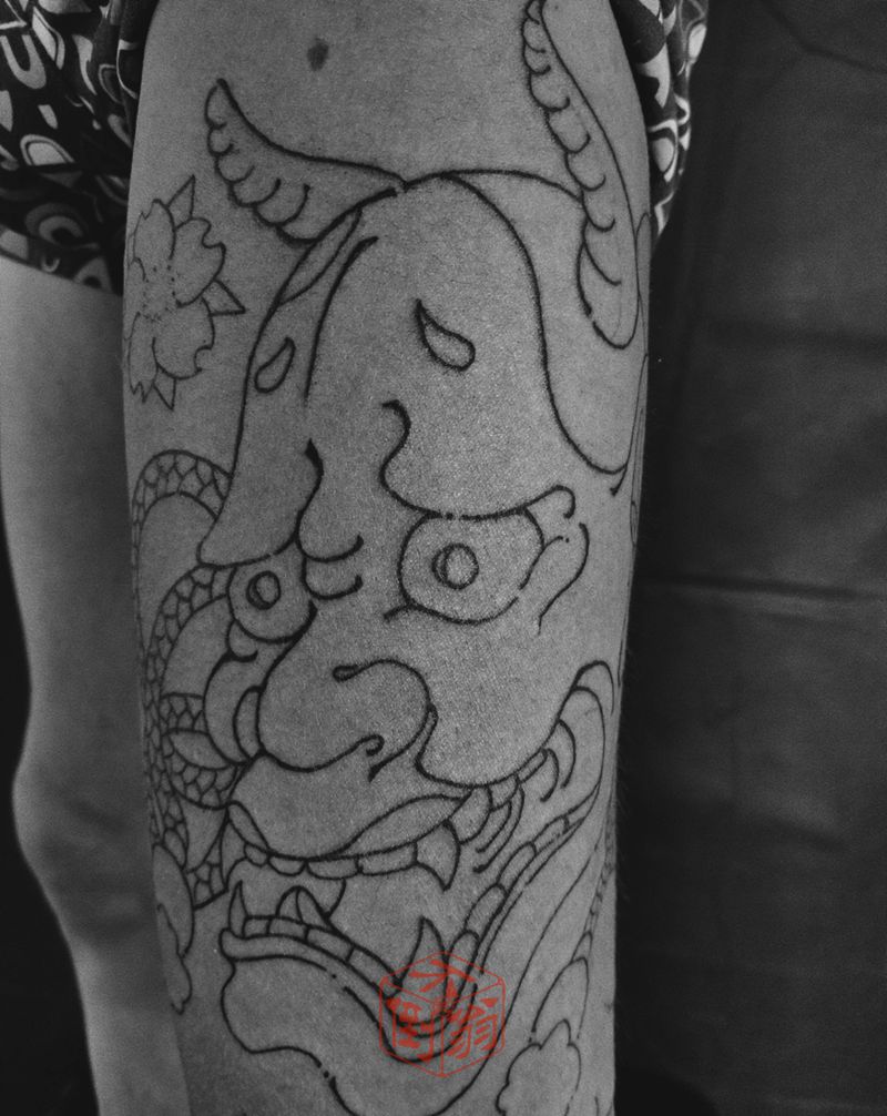 般若(未完待续）纹身图片_腿部老传统纹身图案