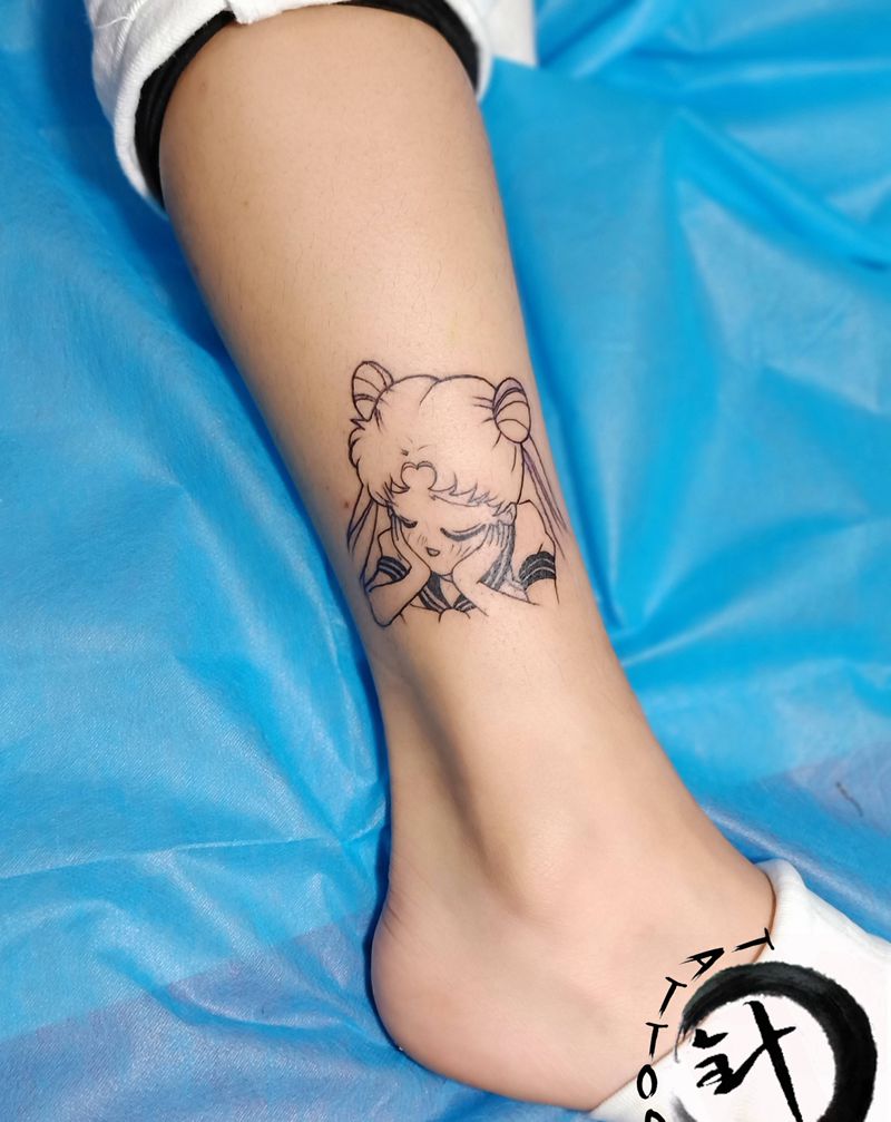 美少女战士纹身图片_腿部美少女战士简约小清新纹身图案