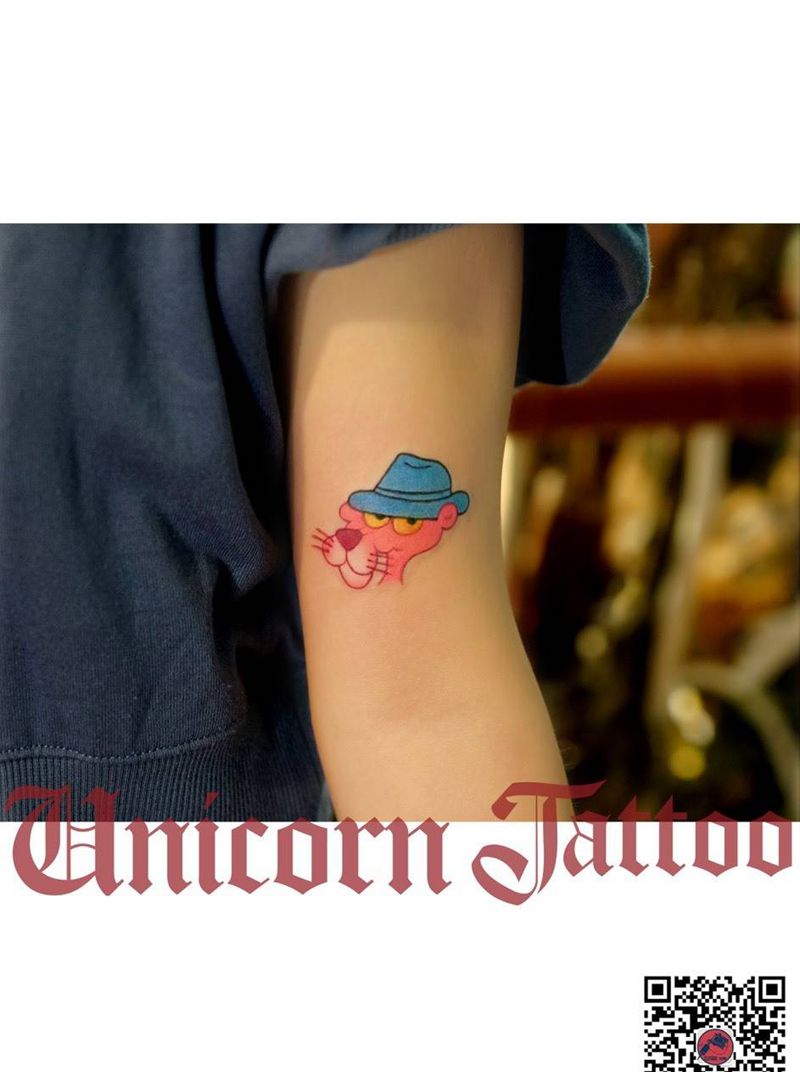 粉红豹纹身图片_成品手臂清新卡通动物纹身图案