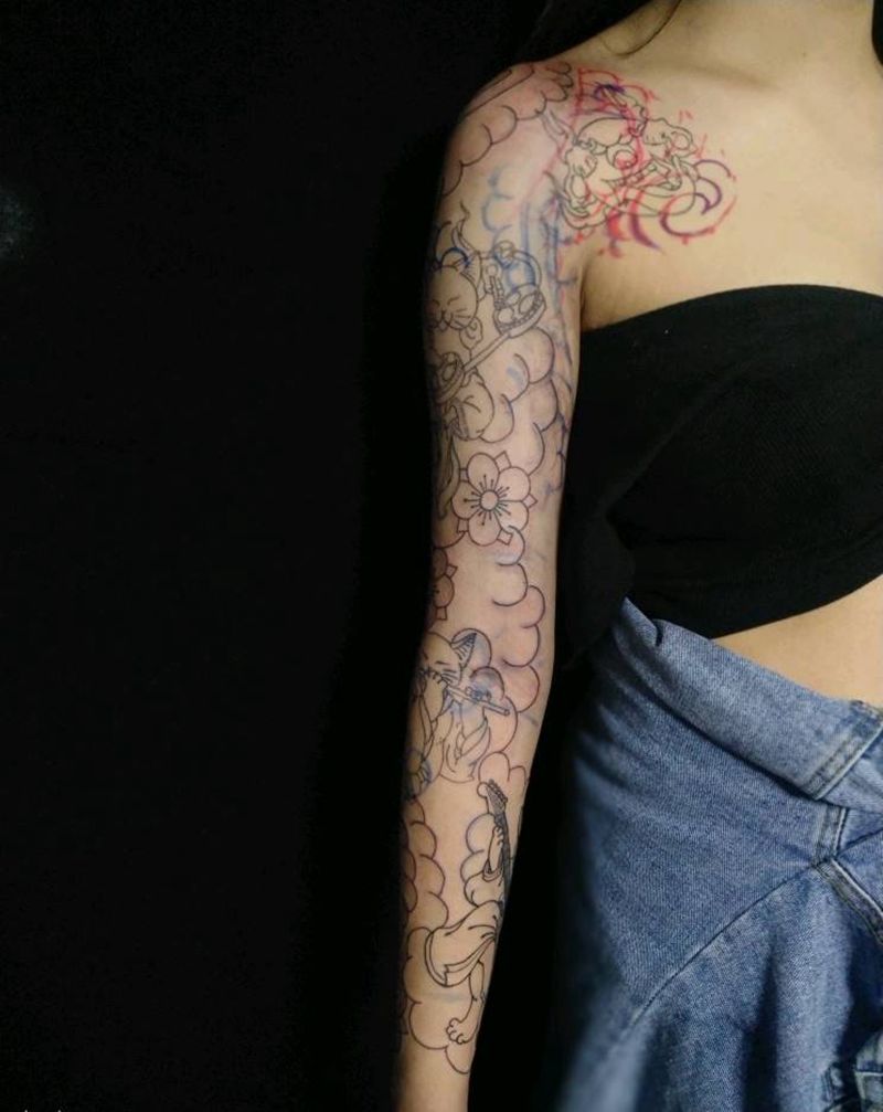 花臂线条纹身图片_老传统纹身图案