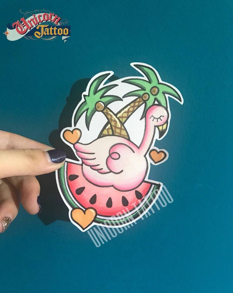 火烈鸟纹身图片_手稿动物卡通原创纹身图案