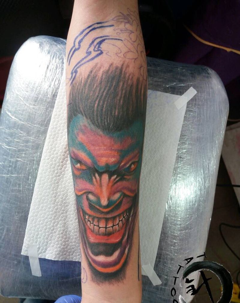 小丑||青衣纹身图片_手臂欧美传统人物植物原创小白刺青塔图~针成品纹身图案