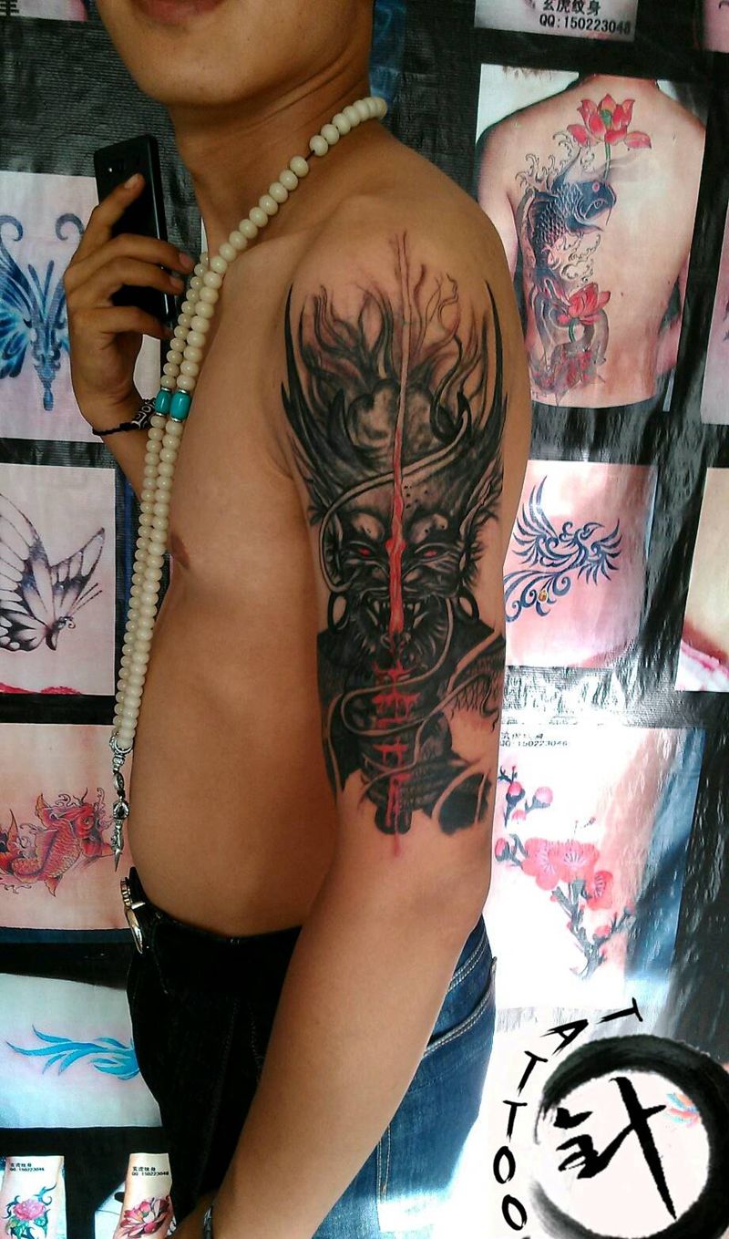 睚眦纹身图片_手臂传统原创小白刺青塔图 针成品纹身图案