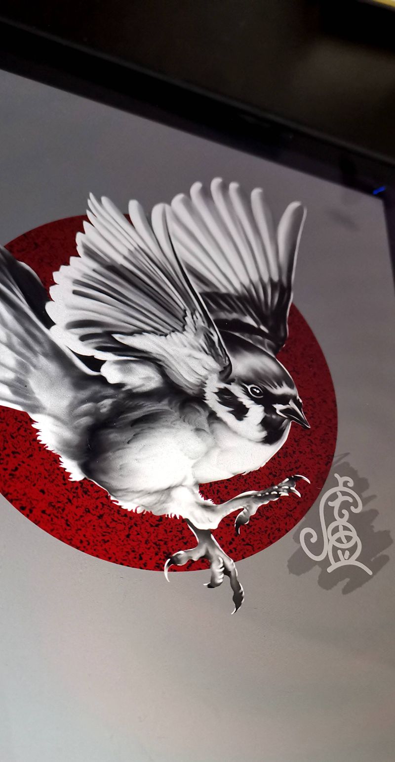 小麻雀纹身图片_腿部手臂欧美写实鸟写实麻雀纹身图案