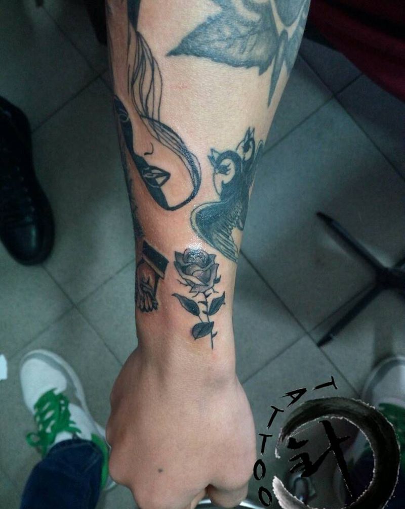 玫瑰纹身图片_手臂欧美清新原创小白刺青塔图~针成品纹身图案