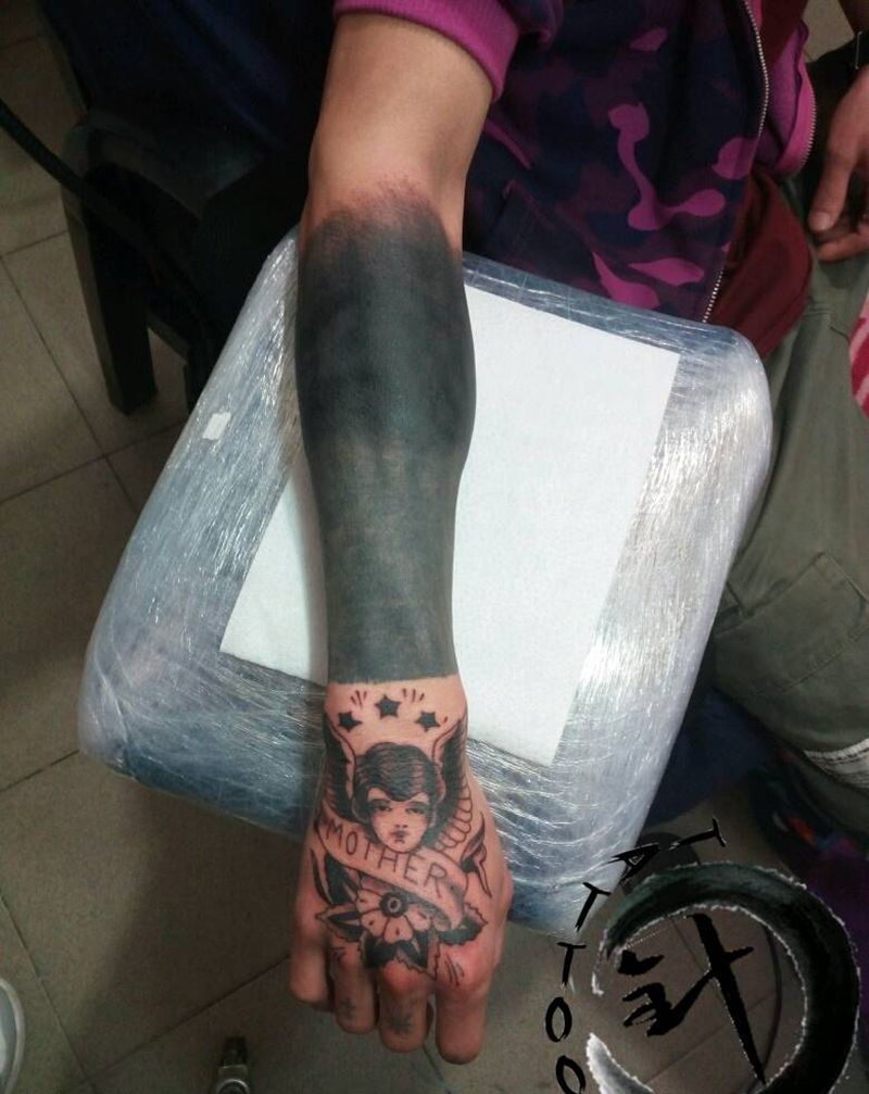 #黑…#纹身图片_手臂传统图腾原创小白刺青塔图~针成品纹身图案