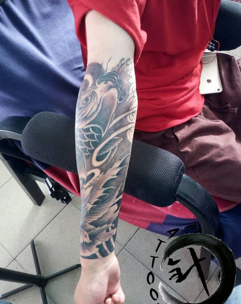 #漁#纹身图片_手臂传统动物原创小白刺青塔图~针成品纹身图案