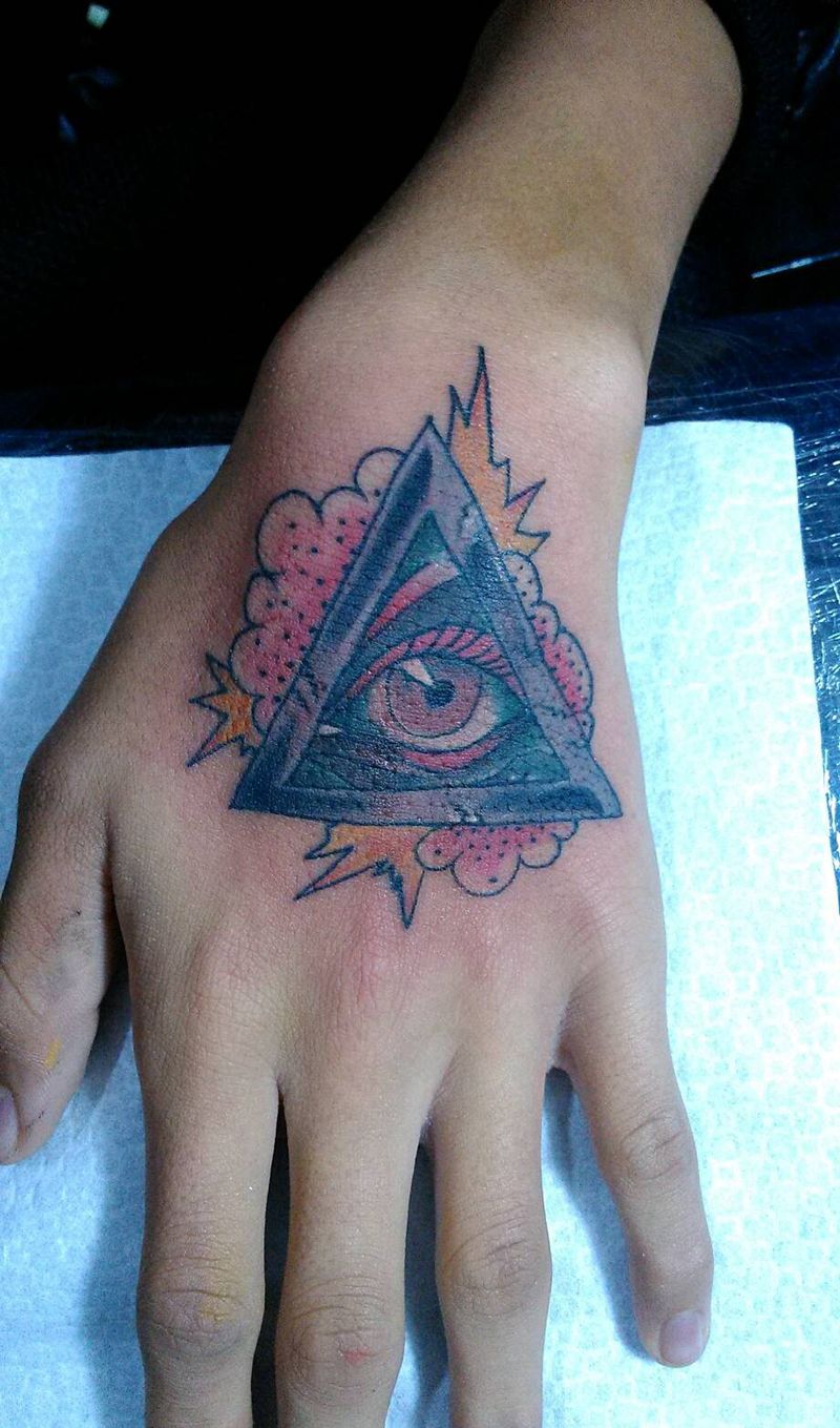 上帝之眼纹身图片_手部欧美原创小白刺青塔图 针成品纹身图案