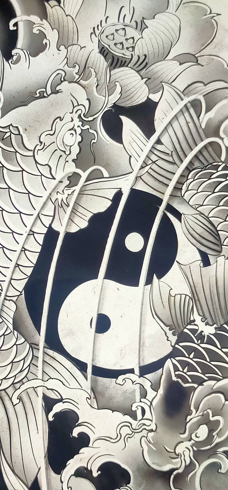 原创设计【太极锦鲤】遮盖图纹身图片_手臂新传统纹身图案