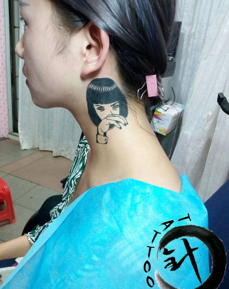 遮盖纹身图片_颈部清新人物原创小白刺青塔图~针遮盖成品纹身图案