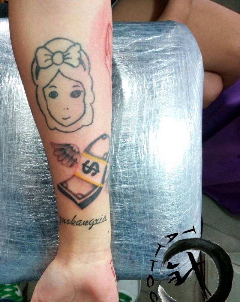 钱纹身图片_手臂欧美静物原创小白刺青塔图~针成品纹身图案