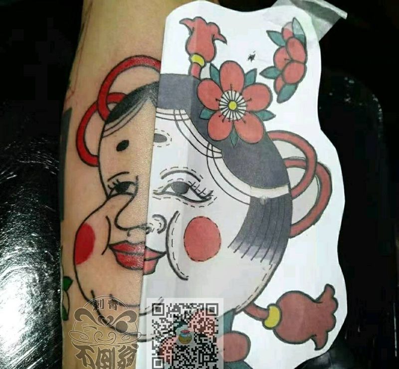 阿多福 (お多福)纹身图片_手臂老传统纹身图案