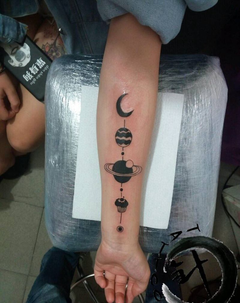 星球纹身图片_手臂清新几何原创小白刺青塔图~针成品纹身图案