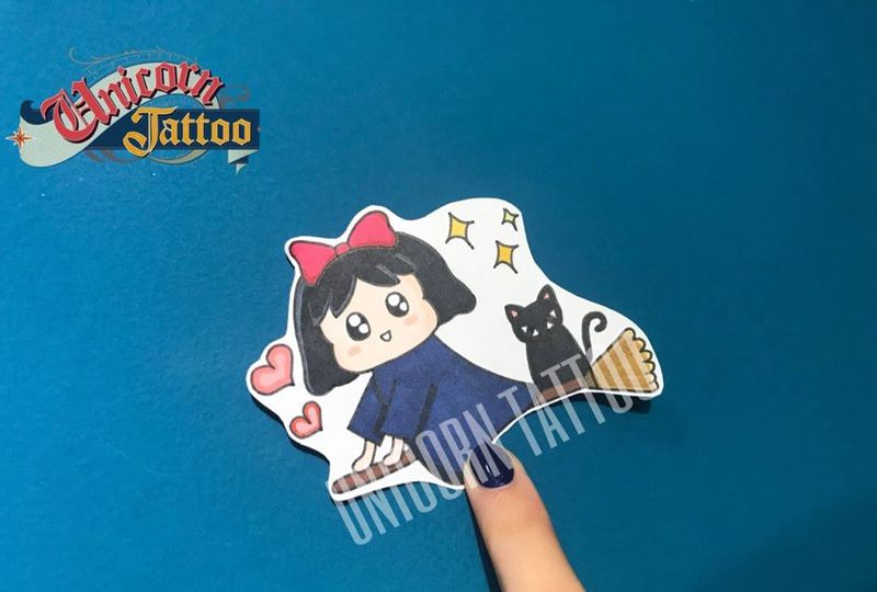 小魔女纹身图片_手稿清新卡通贴纸纹身图案