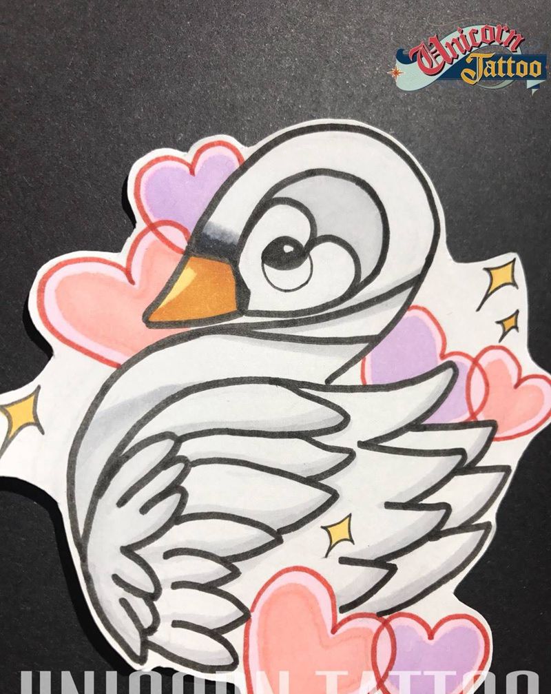 天鹅纹身图片_手稿清新卡通贴纸纹身图案