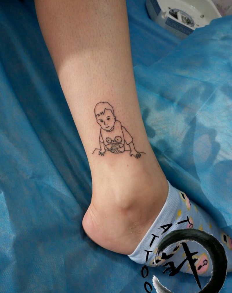 极简肖像纹身图片_腿部肖像清新人物原创小白刺青塔图~针成品纹身图案