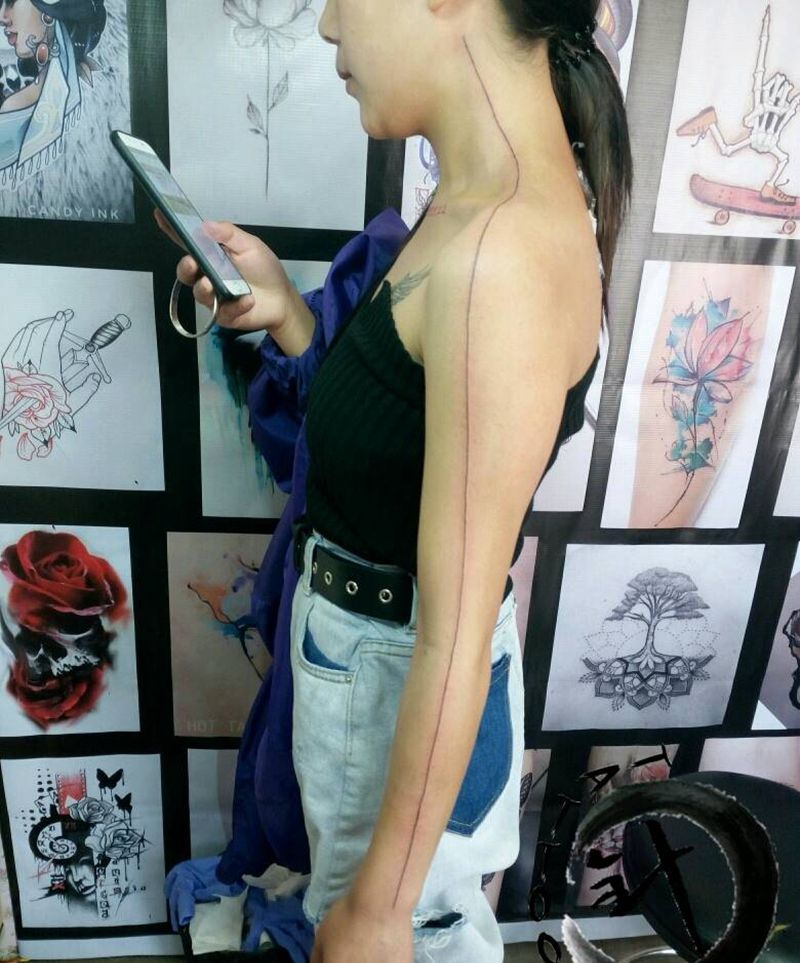 #线#纹身图片_颈部肩部手臂欧美几何原创小白刺青塔图~针成品纹身图案