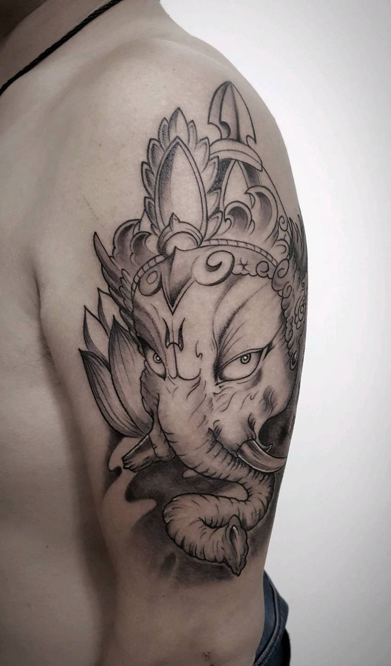 大臂象神纹身图片