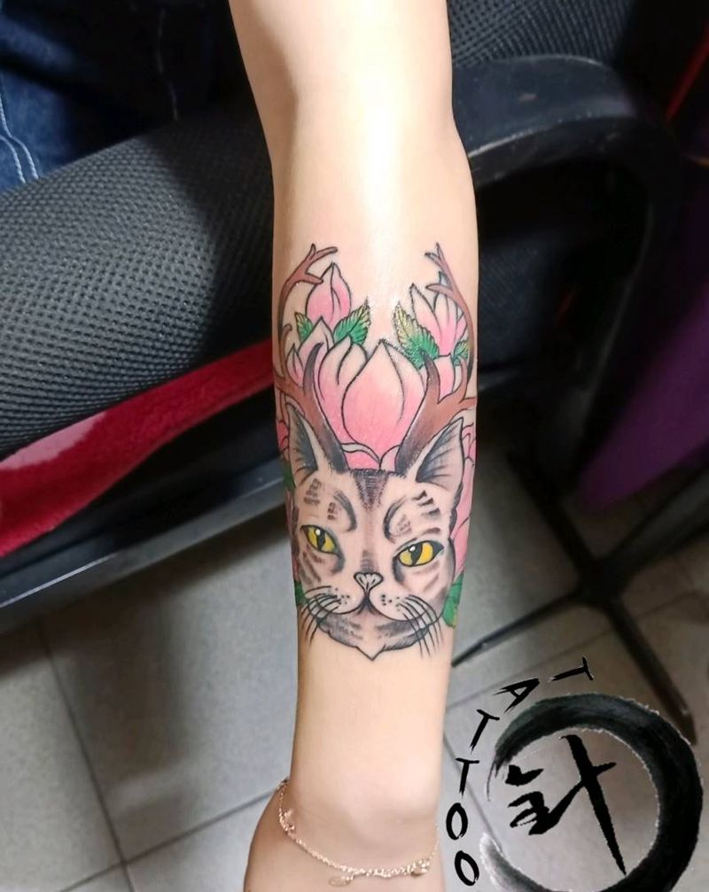 修改上色纹身图片_手臂水彩猫修改纹身图案