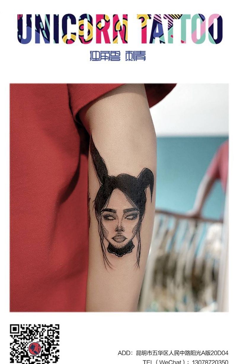 暗黑兔女郎纹身图片_成品手臂清新人物原创纹身图案