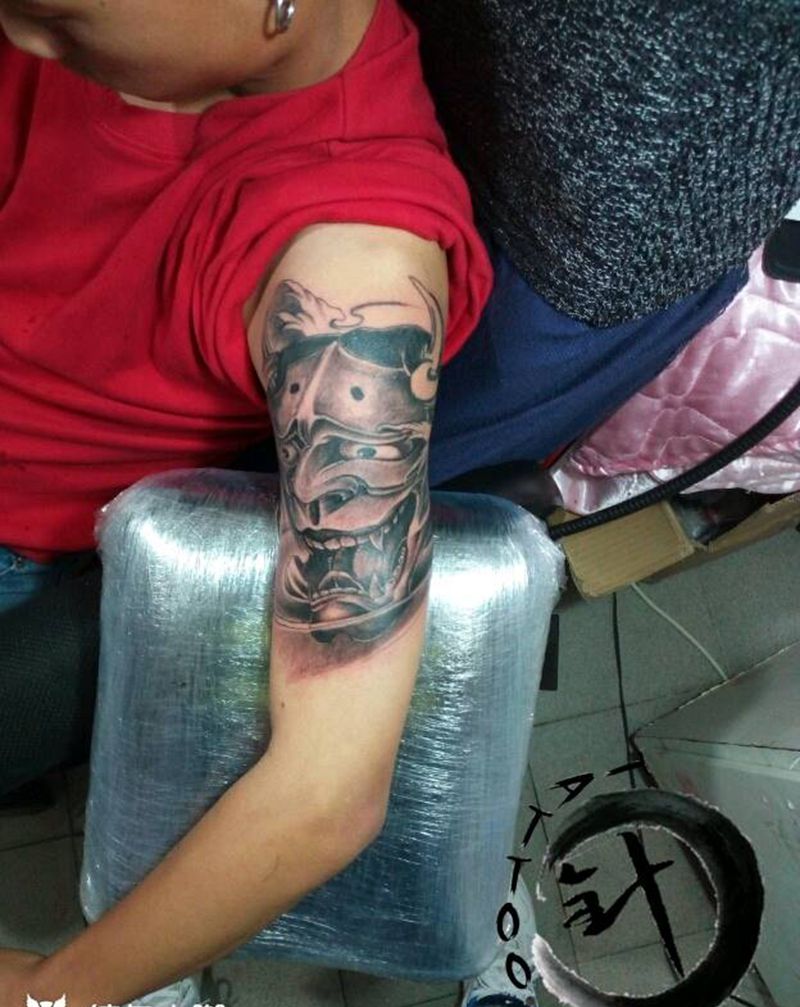 般若纹身图片_手臂传统人物鬼神原创小白刺青塔图 针成品纹身图案