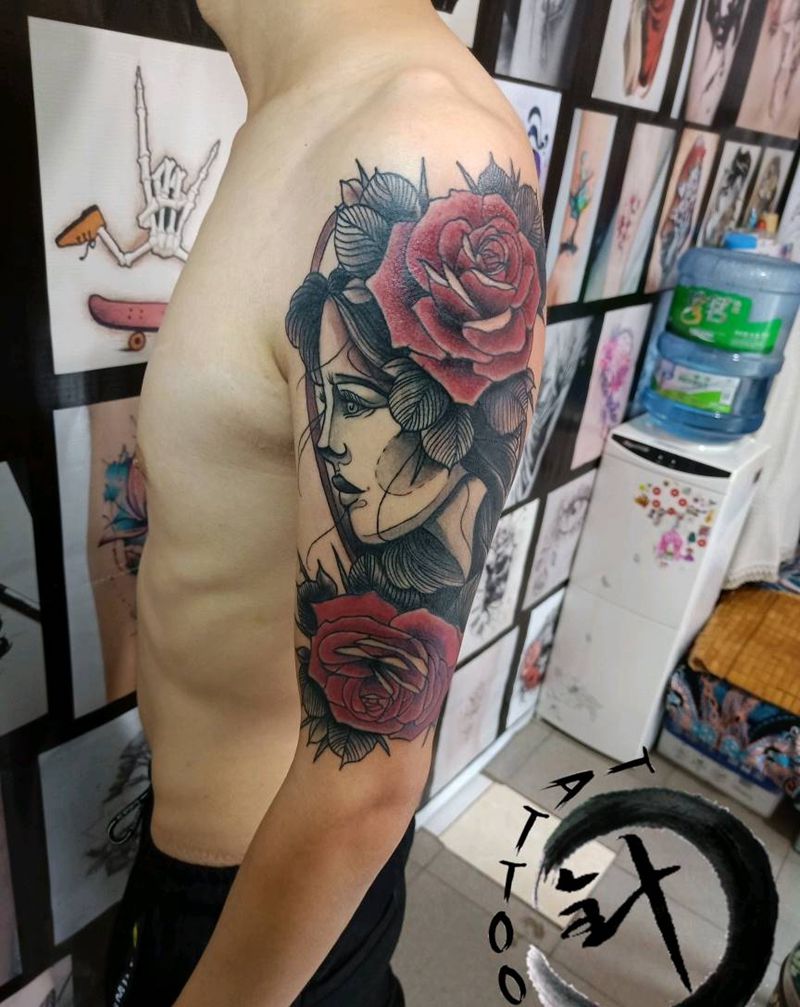 欧美女郎纹身图片_手臂欧美写实欧美女郎纹身图案