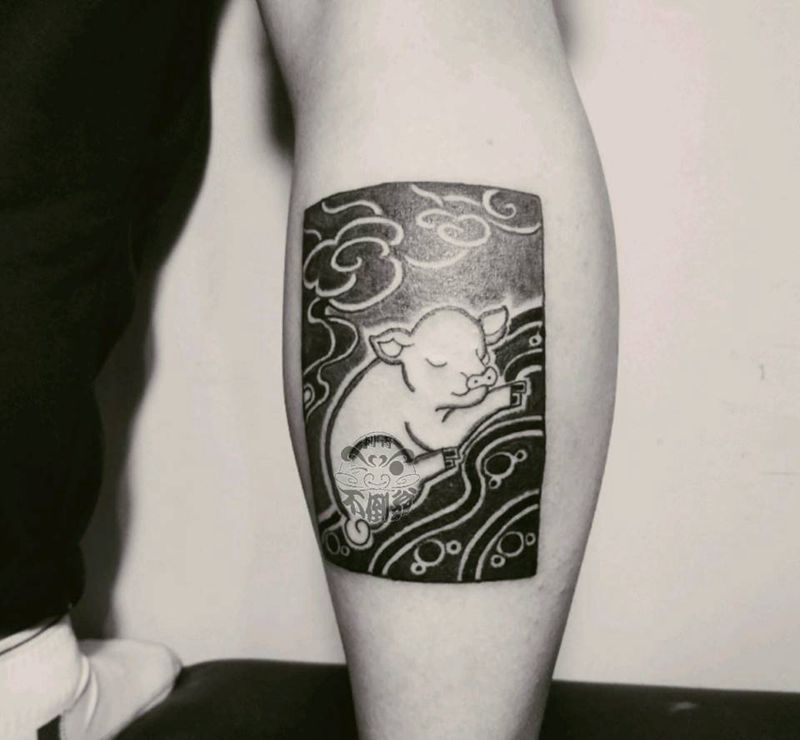 身份证而已纹身图片_腿部传统清新动物原创成品纹身图案