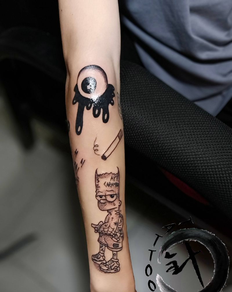 拼图纹身图片_手臂Old School拼图纹身图案