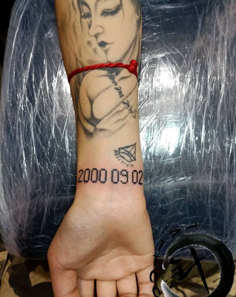 手腕数字纹身图片_手部几何纹身图案