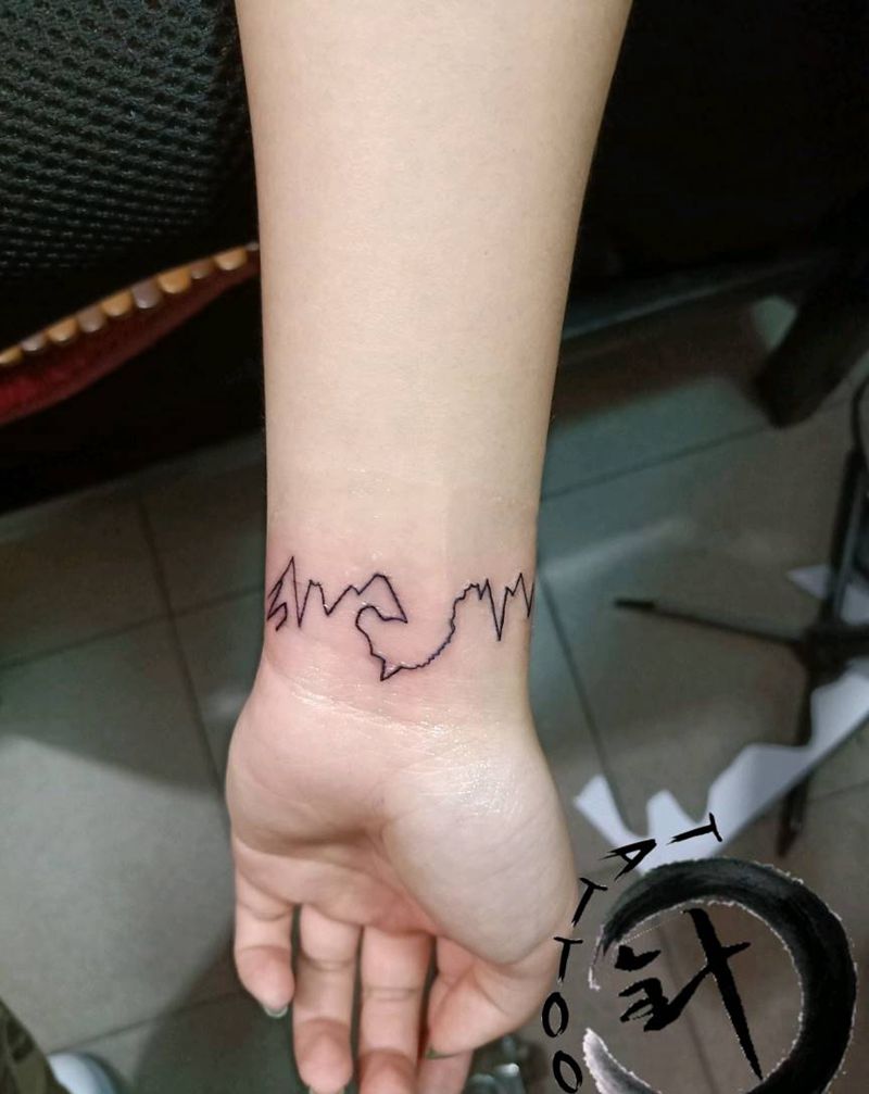 心电独角兽纹身图片_手臂手部几何心电图纹身图案