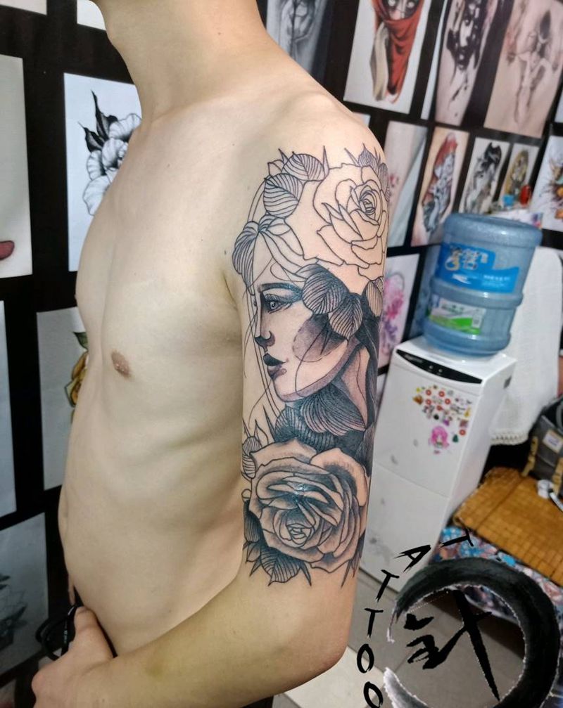 欧美女郎 未完待续纹身图片_手臂欧美写实Old School欧美女郎纹身图案