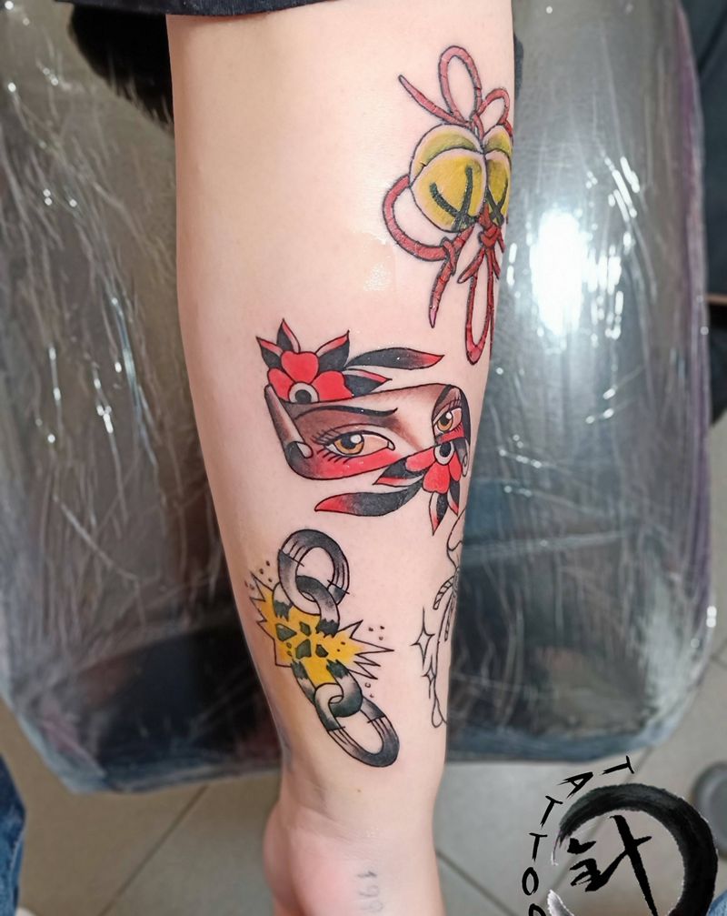 oldschool拼图纹身图片_手臂Old School拼图纹身图案