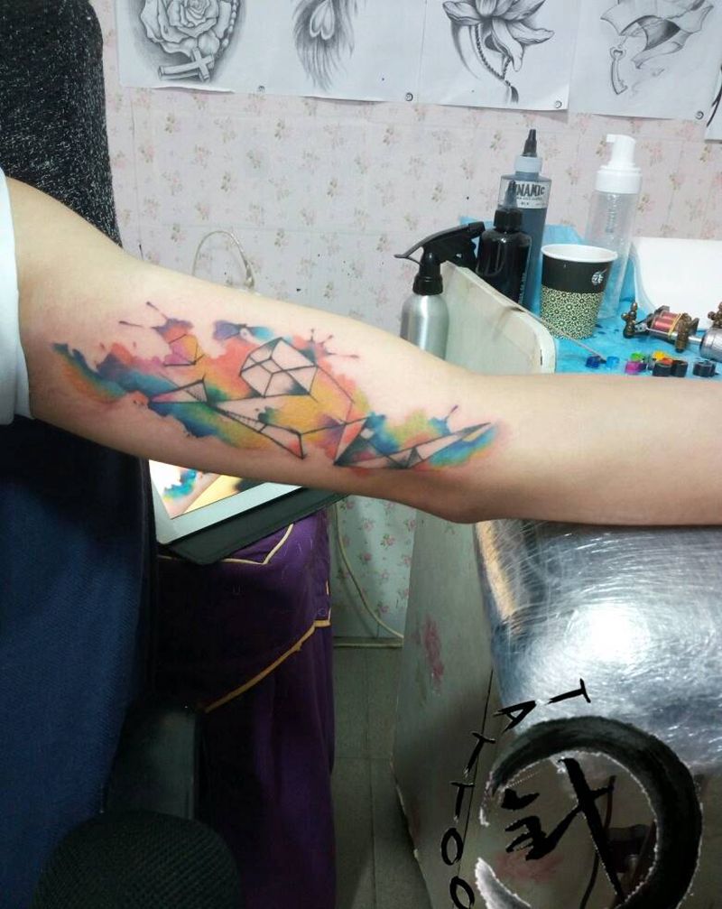 水彩纹身图片_手臂欧美几何原创小白刺青塔图~针成品纹身图案