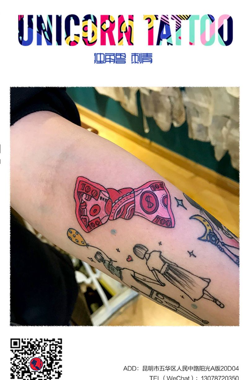 蝴蝶结纹身图片_手部纹身图案