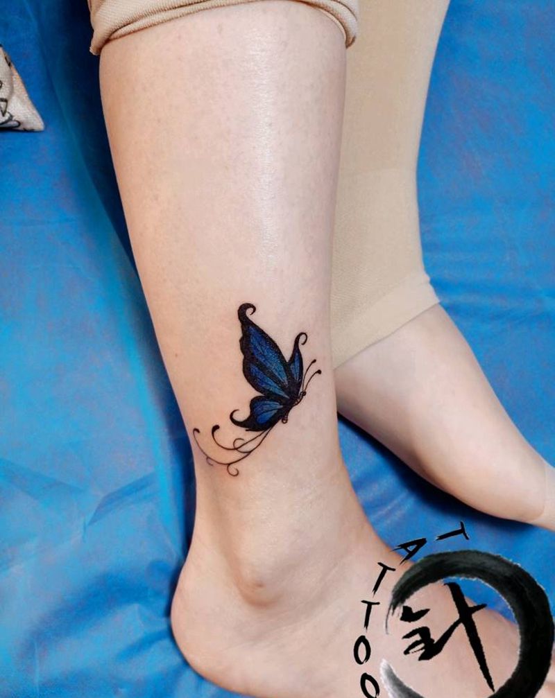 蝴蝶纹身图片_腿部蝴蝶纹身图案
