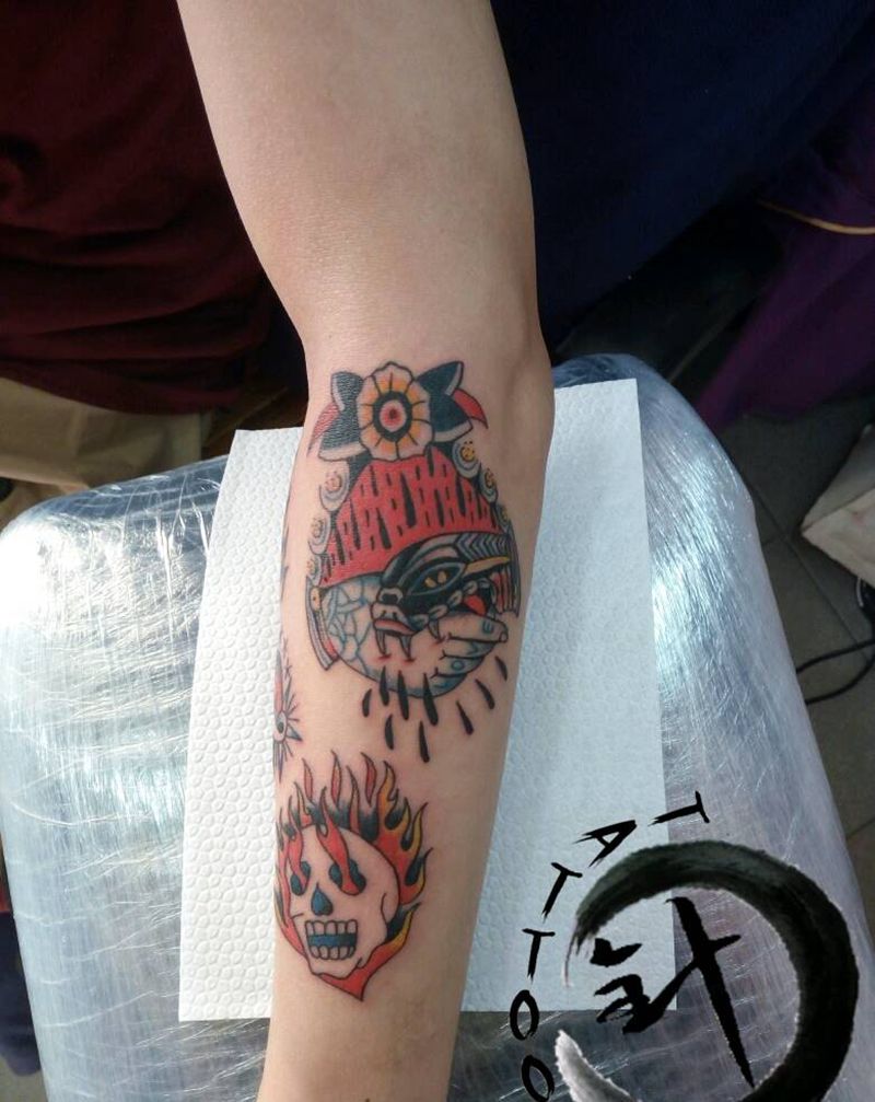 #old school#纹身图片_手臂欧美原创小小白刺塔图*针成品纹身图案