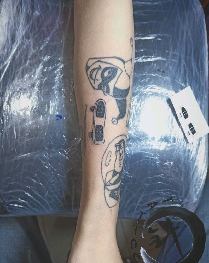 拼图 滑板纹身图片_手臂Old School滑板oldschool纹身图案