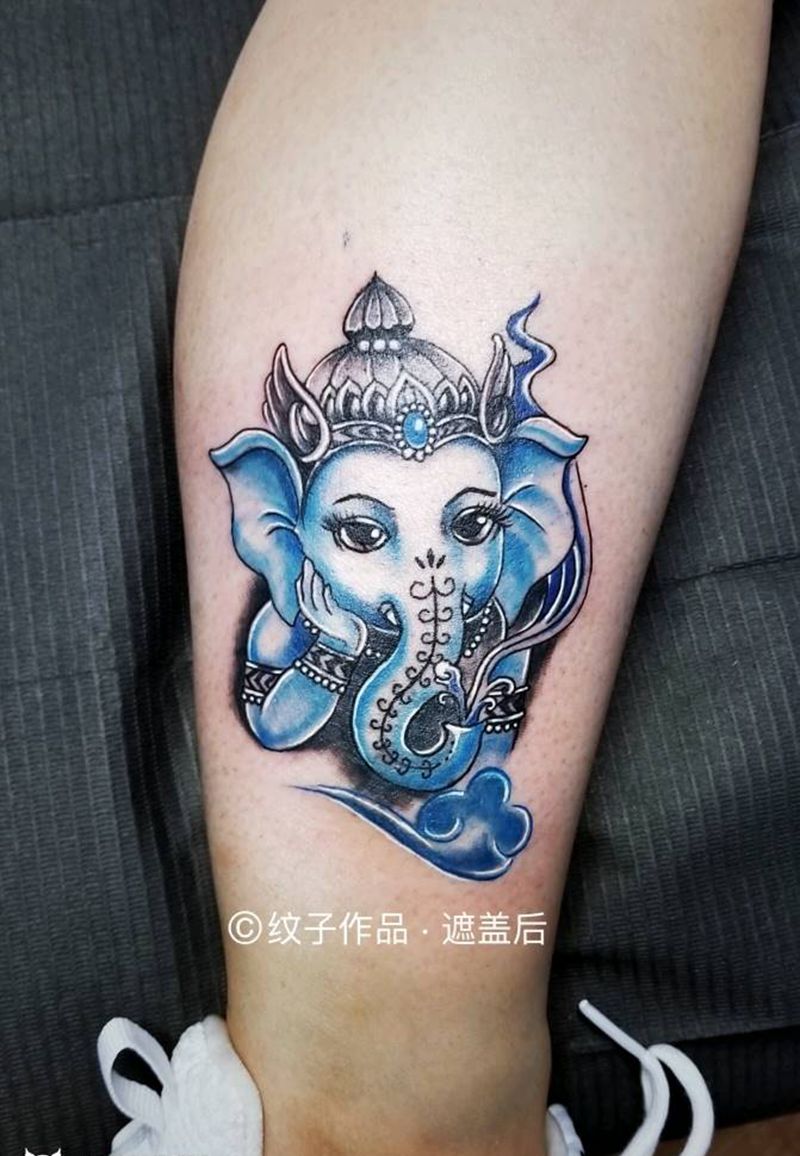 象神遮盖纹身图片