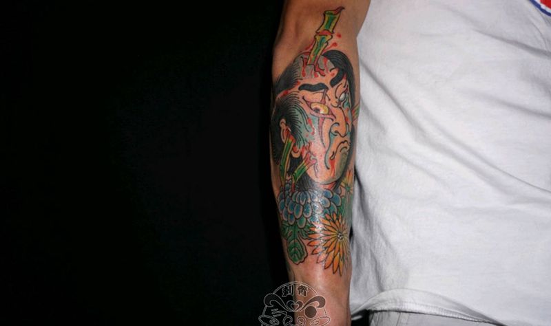 生首纹身图片_手臂纹身图案