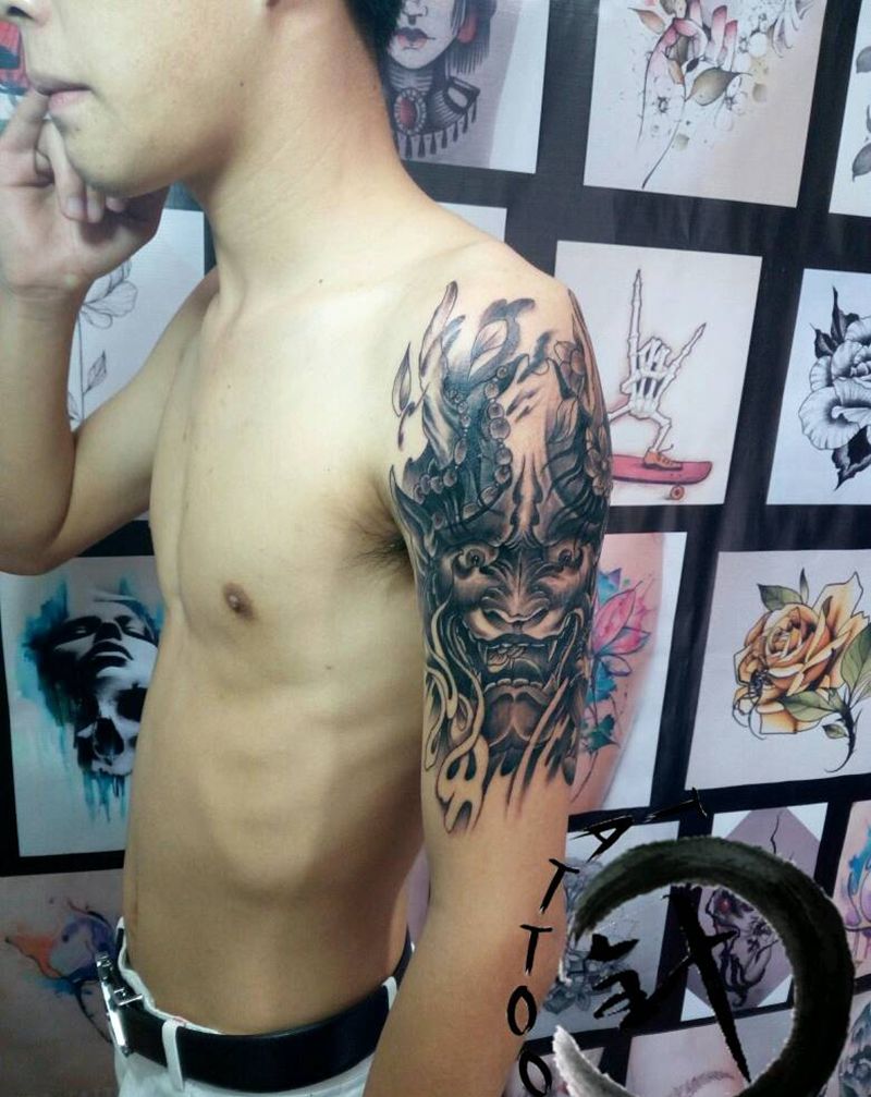 #般若#纹身图片_手臂传统鬼神原创小小白刺塔图*针成品纹身图案